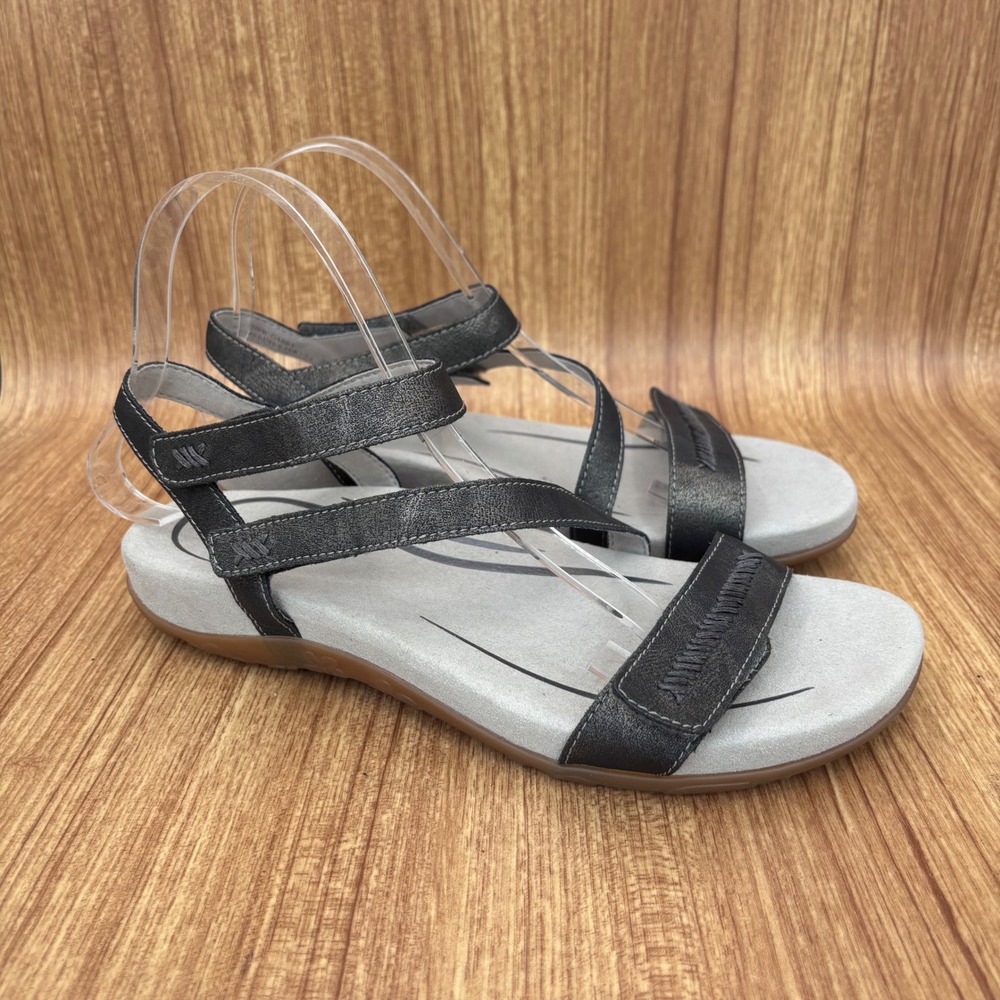 Aetrex Gabby Sandals Women 9 Gunmetal Metallic Strappy Adjustable SE266W